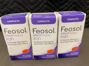 lot 251 image: 3 Bottles of Feosol Bifera Iron Supplement, 30 Caplets Each