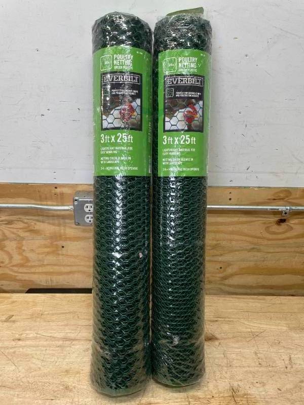 lot 25 image: Lot of 2 - Poultry Netting Green Plastic 3ft x 25ft Everbilt