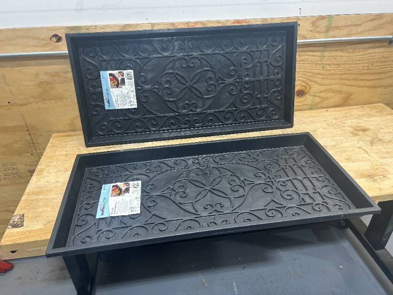 lot 56 image: TRAFFICMASTER Lot of 2- Manor Black 17 in. x 35 in. Rubber Boot Trays
