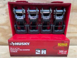 lot 62 image: 12ft X 1 in Ratchet Tie-Down 4-Pack Husky - 0521251.21