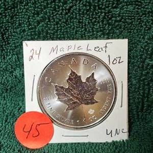 lot 45 image: 2024 Maple Leaf 1 oz UNC $5