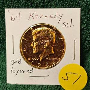 lot 51 image: 1984 Kennedy Silver 50c Gold Layered UNC