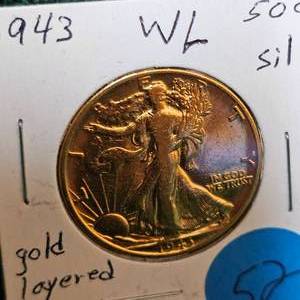 lot 52 image: 1943 Walking Liberty 50c Gold Layered UNC