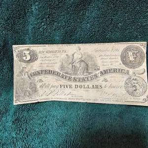 lot 70 image: 1861 $5 Confederate Note