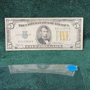 lot 108 image: 1934 A $5 Silver Certificate N AFR WWII