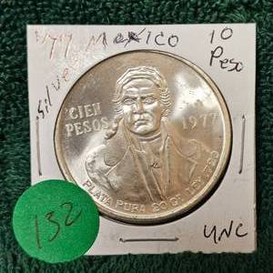 lot 132 image: 1977 Mexico Silver 10 Peso UNC