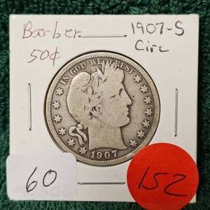 lot 152 image: 1907-S  Barber 50c, Nice
