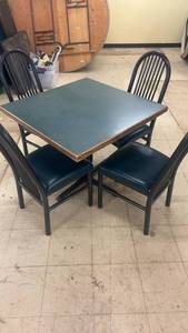 lot 38 image: Dining Table with 4 Chairs - Steel Frame and Green Finish