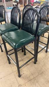 lot 46 image: Set of 4 Green Metal Frame Bar Stools