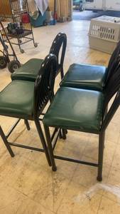 lot 47 image: Set of 4 Green Cushioned Bar Stools with Black Frame