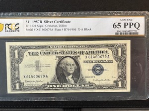 1957 B Blue Seal $1 Dollar Silver Certificate PCGS 65 PPQ Gem Uncirculated