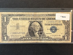 lot 3 image: 1957 B Blue Seal $1 Dollar Silver Certificate Star Note