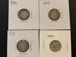 lot 21 image: Barber and Mercury Dimes