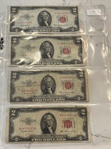lot 28 image: 1953 Red Seal $2 Dollar Notes