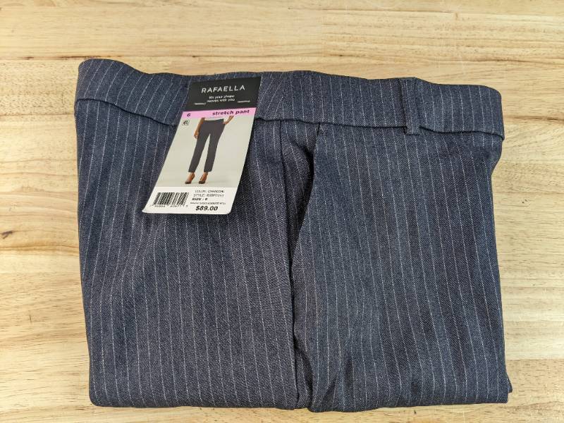 lot 347 image: Brand New Rafaella Womens Stretch Pant Charcoal With White Stripes Size 6 N