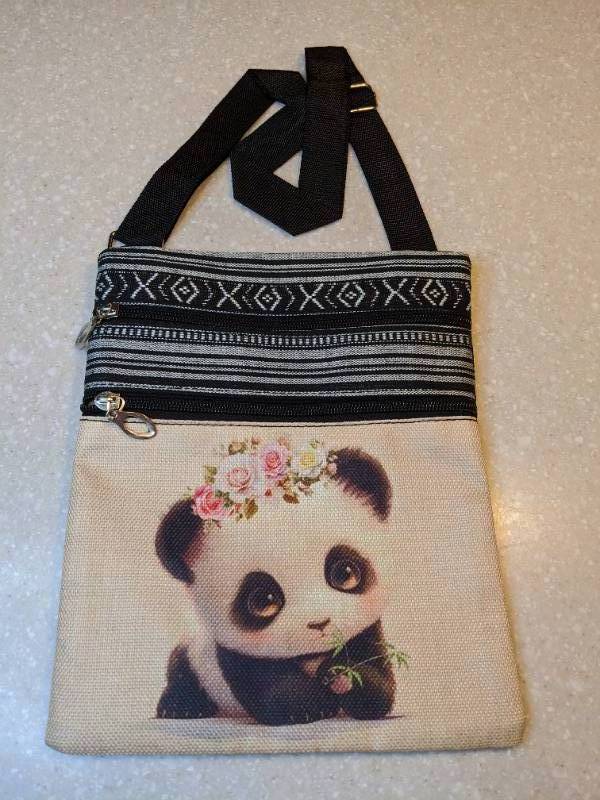 lot 445 image: New Panda Bear Print Crossbody Bag Purse Pink Yellow Blue P