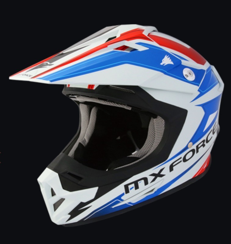 lot 3B image: Brand New MX Force MHS39 Jet Motocross Helmet - Red, White & Blue - Adult Size Medium N