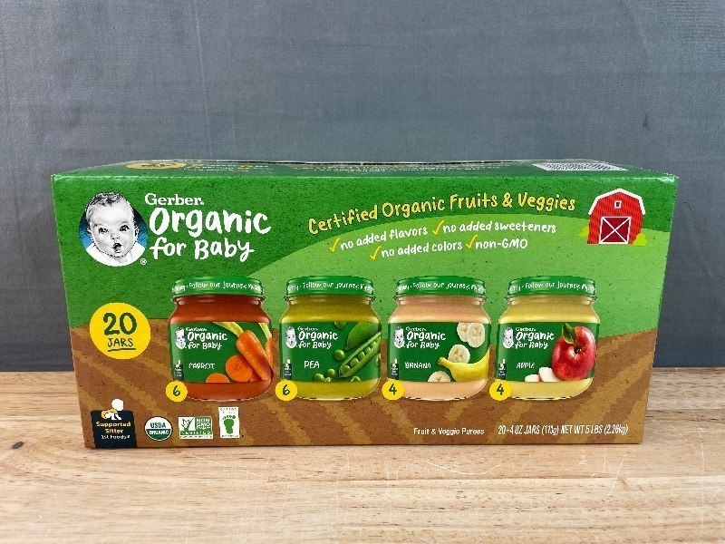 lot 1012 image: Brand New Case of 20 Gerber 1st Foods Organic Baby Food, Fruit & Veggie Value Pack 4 oz. N