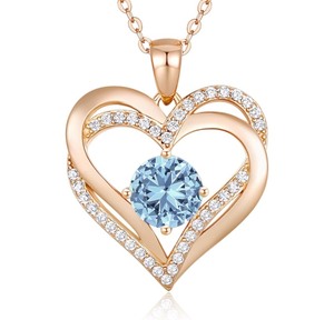 lot 51B image: Brand New LOUISA SECRET Love Heart March Birthstone Necklaces 925 Sterling Silver $59.97 Retail N