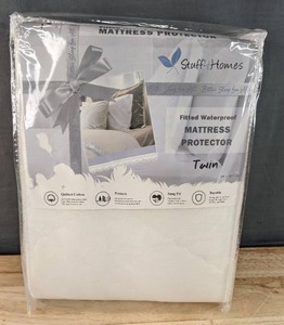 lot 191 image: Brand New Stuff 4 Homes Twin Size Fitted Waterproof Mattress Protector White N