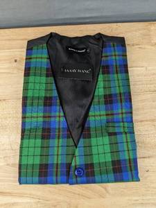 lot 107 image: Brand New Barry Wang Mens Plaid Suit Waist Vest Wool Blend Size Small N