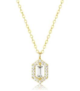 lot 92 image: Brand New Fissen Sterling Silver Cubic Zirconia Necklace with Geometric Pendant and Box N