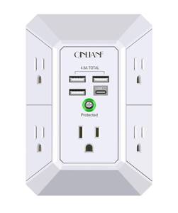 lot 134 image: 3 Brand New QINIANF Wall Charger Surge Protectors with USB Ports N