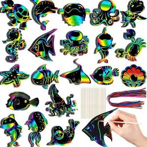 lot 176 image: 80 Brand New Sea Animal Scratch Craft Cards N