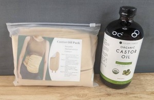 lot 173 image: Brand New Kate Blanc Cosmetics Castor Oil Pack Wrap 16oz Glass Bottle Included Moisturize Body and Skin Reusable Comfortable Fit Adjustable N