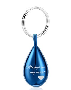 lot 79 image: Brand New Yinplsmemory Brand Cremation Key Chain Always In My Heart Blue Tear Drop N
