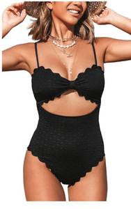 lot 37H image: Brand New CUPSHE Womens One Piece Sexy Black Cutout Scallop Trim Bathing Suit N