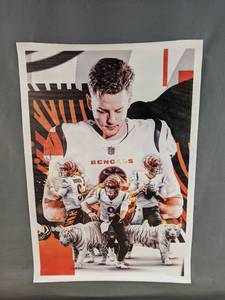 lot 129 image: Brand New NFL Cincinati Bengals Sports Star Poster Joe Burrow Canvas Poster 12 x18 Unframed N