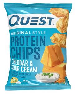 lot 72H image: Brand New Case of 12 Quest Nutrition Cheddar & Sour Cream Protein Chips 1.1oz Each $30 Retail N