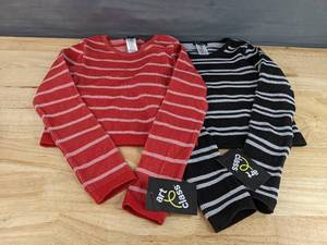 lot 150 image: Brand New Art Class Two Long Sleeve Girls Ribbed Tops Striped Black Red White Size 8 $30 Retail N