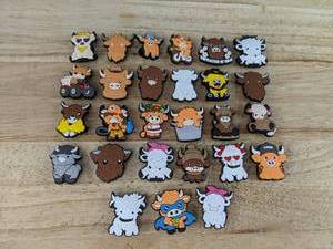 lot 22H image: 27 Brand New Highland Cow Croc Charms N