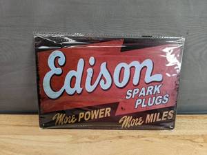 lot 73H image: Brand New Edison Spark Plugs Aluminum Sign N