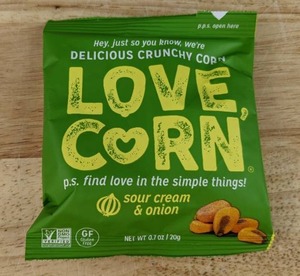 lot 258 image: 20 Brand New Love Corn Sour Cream & Onion 0.7 oz Snack Bags N