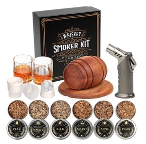 lot 49H image: Brand New Whiskey Smoker Kit with Torch - 6 Flavors Wood Chips, 2 Glasses, 2 Ice Ball Molds - Cocktail Smoker Infuser Kit, Old Fashioned Drink Smoker Kit, Birthday Bourbon Whiskey Gifts $45.59 Retail N