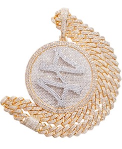 lot 27H image: ICEDIAMOND 14K Hip Hop Jumbo 44 Rotating Medal Pendant with 14mm Cuban Link Chain, Gold Plated Iced Out Super Sparkling CZ Diamond Necklace for Men $164 Retail N