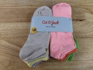 lot 283 image: Brand New Cat & Jack Low Cut Socks 10 Pair Variety Of Colors Size Large Shoe Size 4-10 N