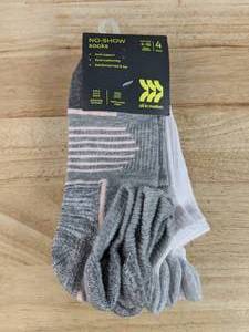 lot 285 image: Brand New All In Motion No Show Socks 4 Pack Pink Gray White Black Shoe Size 4-10 N