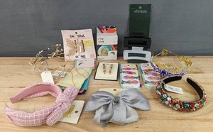 lot 288 image: Brand New Variety of Hair Clips, Scarves, Head Band, Tiaras, Satin Lined Turban, Etc. N