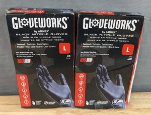 lot 290 image: 200 Brand New Gloveworks by Ammex Black Nitrile Gloves, Disposable, Latex Free, 5 Mil Size Large Black $32 Retail N