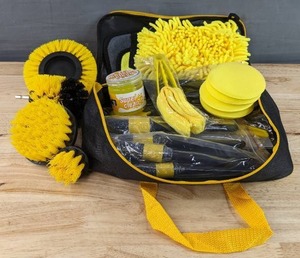 lot 89H image: Brand New Car Wash Cleaning Kit with Drill Brush Attachments and Zippered Carrying Case N