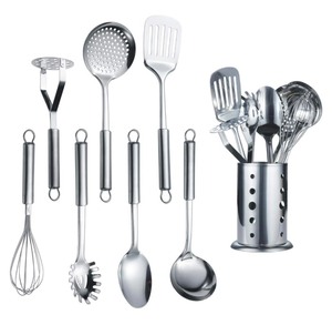 lot 487 image: Brand New Berglander Cooking Utensil Set 8 Piece, Stainless Steel Kitchen Tool Set with Stand N