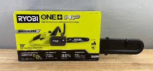 lot 3C image: Brand New Ryobi ONE 10 in. HP 18V Brushless Lithium-Ion Electric Cordless Battery Chainsaw - 4.0 Ah Battery and Charger Included $215 Retail N