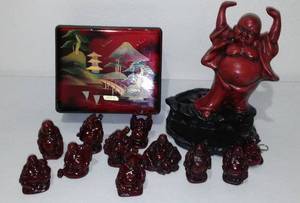 lot 121 image: Mini Red Feng Shui Laughing Buddha Figurines (11),