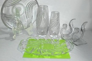 lot 145 image: Martinsville Candle Holders, Mikasa Tempest Swirl Vases and More.