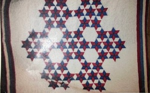 lot 148 image: Patriotic Star Quilt, Red White Blue Hand Crafted.