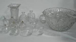 lot 165 image: Lead Crystal Vases, Punch Bowl, Oil Ball Lamps (6).
